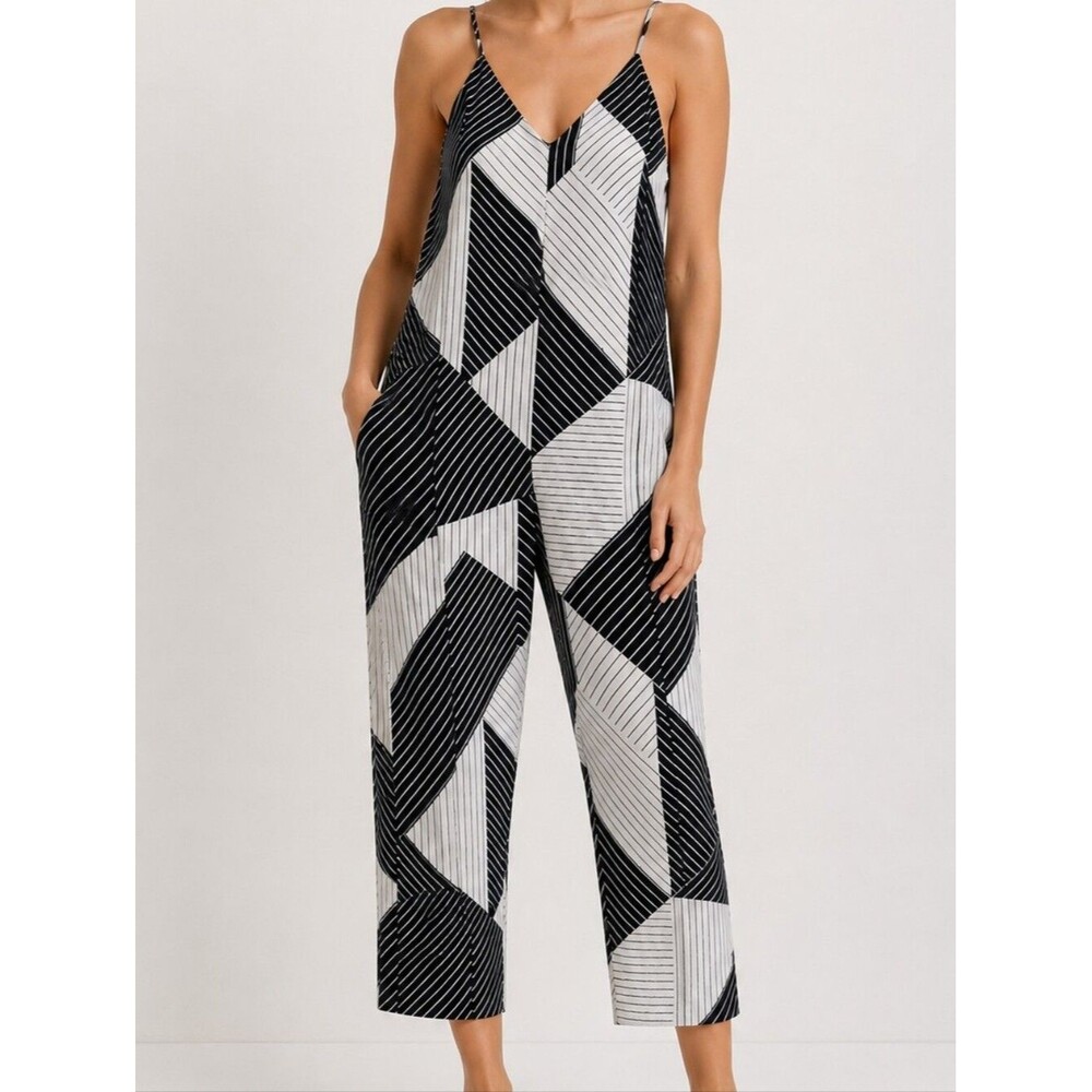 Topshop Geo Print Viscose Cami Jumpsuit Straight Leg Monochrome Size 6